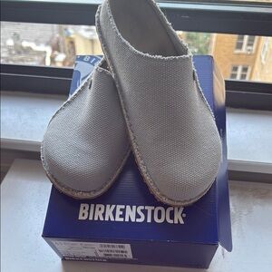 Birkenstock Light Gray Canvas Mules